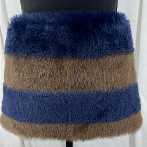 LOFT Blue brown faux fur snap closure scarf winter quiet lux neck warmer